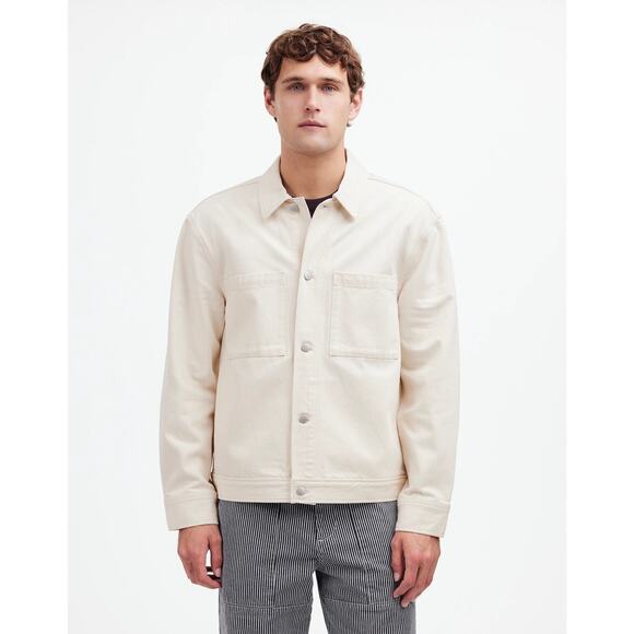 NWT Madewell Men's Denim Shirt-Jacket Relaxed Fit Long Sleeve Ecru Cream Size M